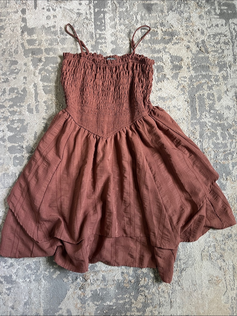 Smocked Spaghetti Strap Dress in Rust